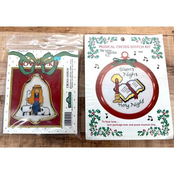 Christmas Cross Stitch Kits Set Of 2 - Shepherd & Silent Night Holy Night Musica - Picture 1 of 4